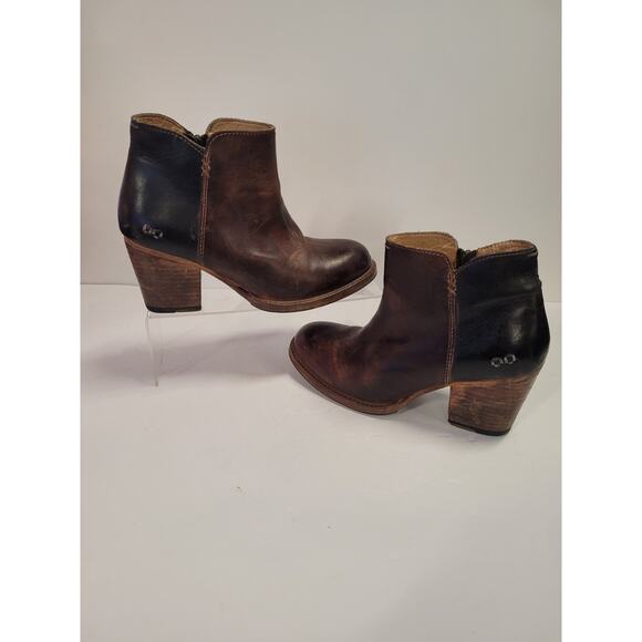 Bed Stu Yell Bootie Women Size 8 Leather Ankle Boot Brown Two Toned Side Zip - Picture 2 of 12